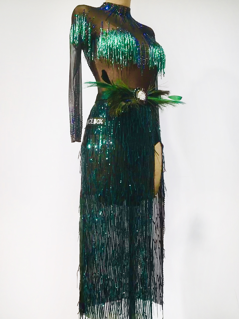 Emerald Sequin Latin Dress / HC20003 | DANCEBOX
