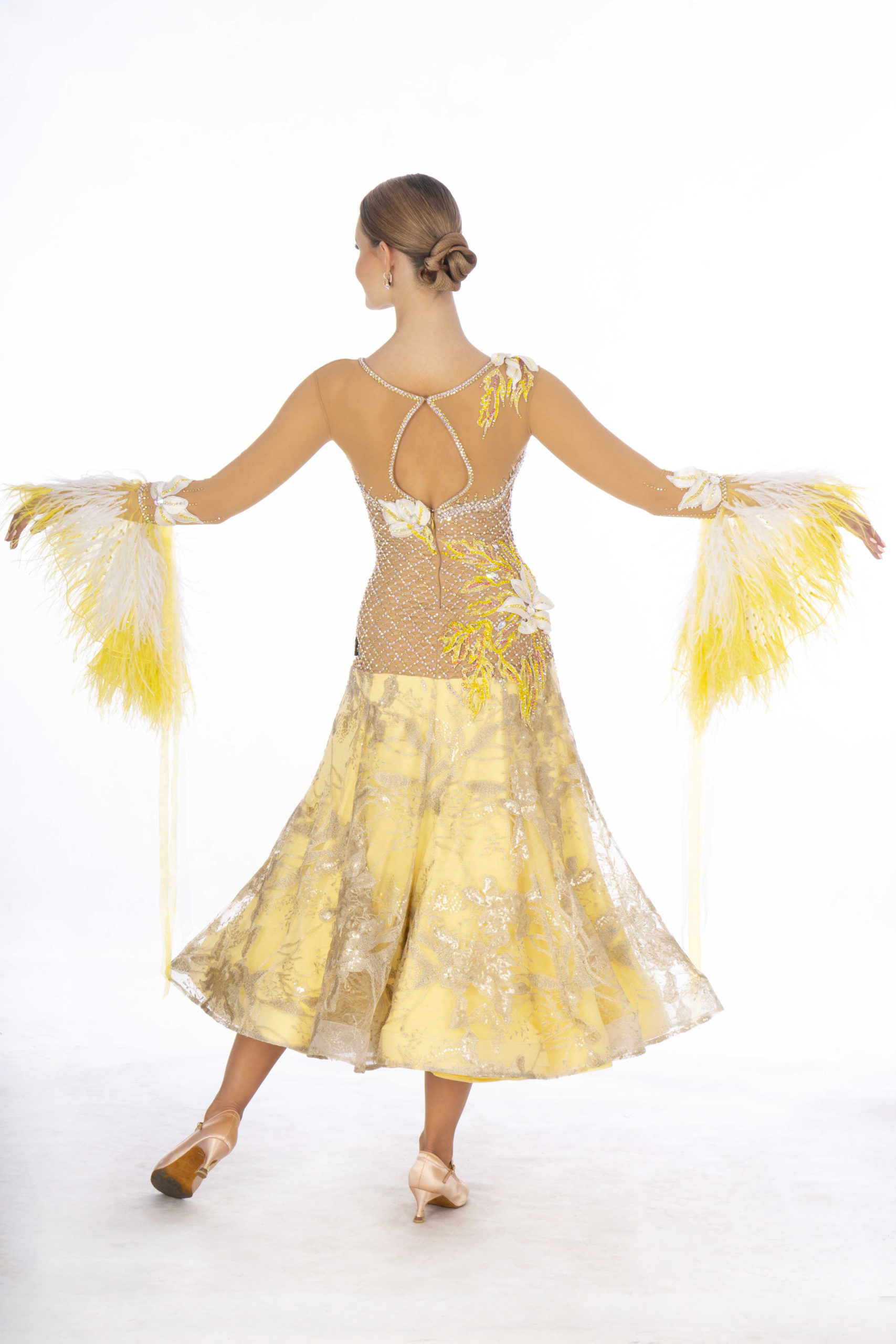 Gold Feather Ballroom Dress HC20010 DANCEBOX