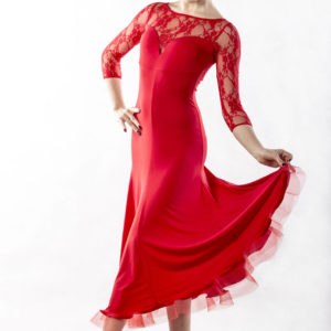 Alicja Lace Yoke Dress Red <br/> P14120043-02