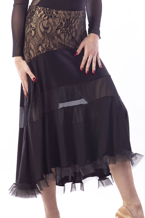 Lace Trim Ballroom Skirt-Black<br/> P15120044-01