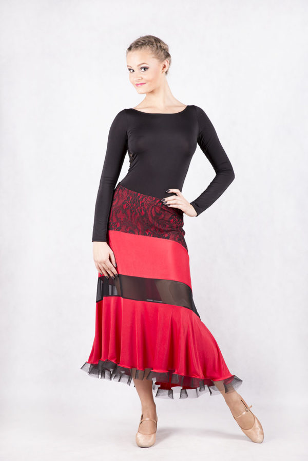 Lace Trim Ballroom Skirt-Red<br/> P15120044-02