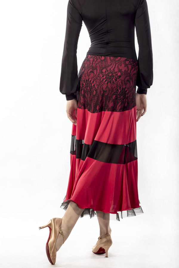 Lace Trim Ballroom Skirt-Red<br/> P15120044-02