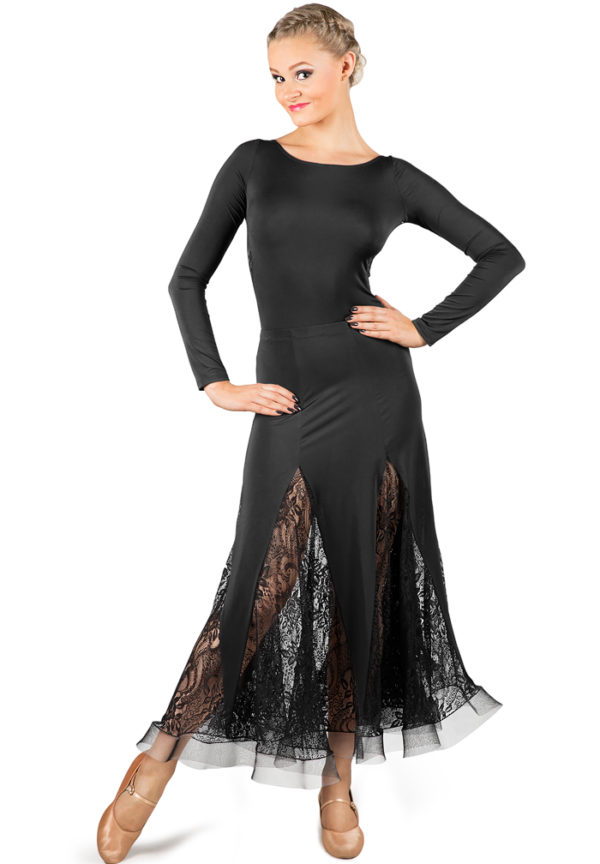 Lace Godet Long Skirt Black<br/> P16120009-01