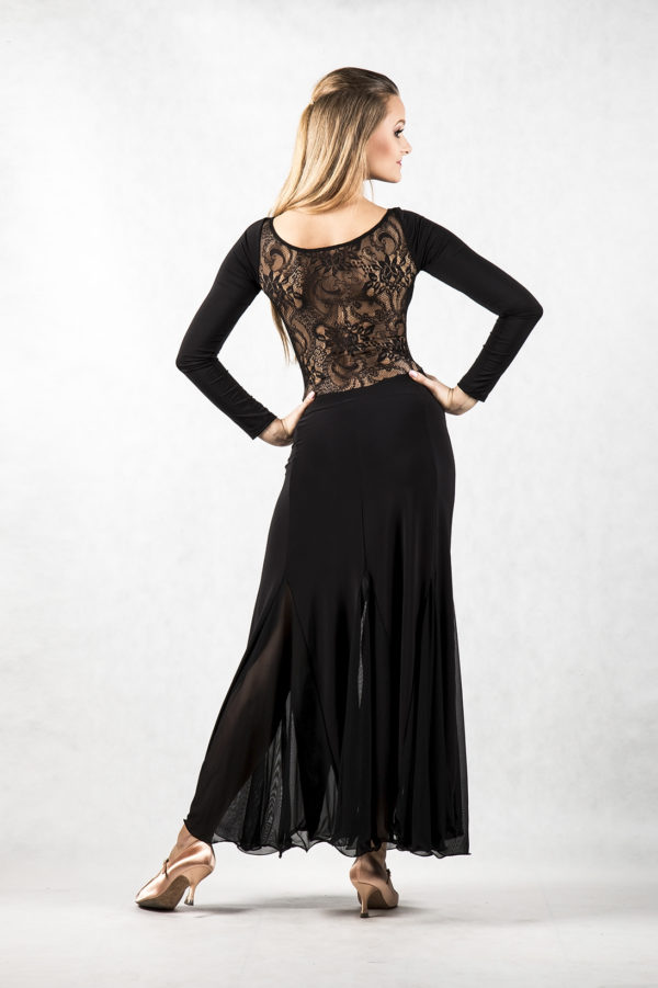 Lace Godet Long Skirt Black<br/> P16120010-01