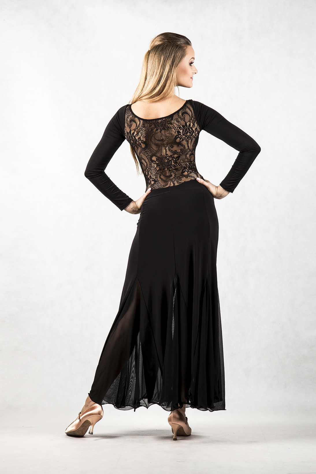 Mesh Godet Long Skirt Black/ P16120010-01