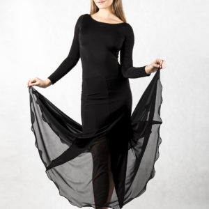 Mesh Godet Long Skirt Black<br/> P16120010-01